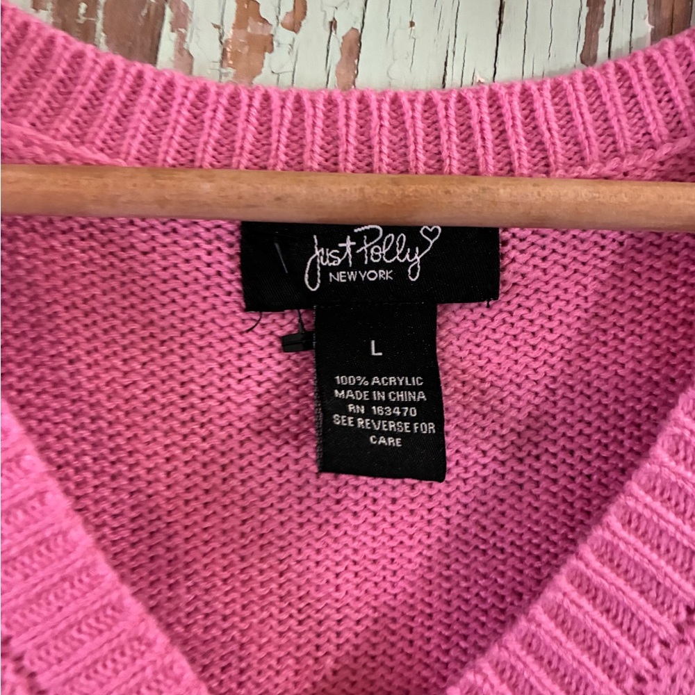Women’s Just Polly pink daisy floral cropped sweater vest - Picture 3 of 5